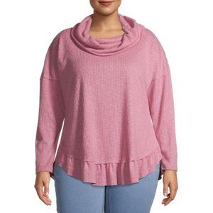 Terra & Sky Women's Plus Size Cowlneck Drop Shoulder Ribbed Top